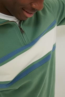 FatFace Green Fowey Stripe Half Neck Sweatshirt -Fashion Clothing Store D60930s4