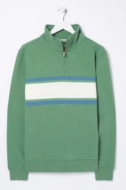 FatFace Green Fowey Stripe Half Neck Sweatshirt -Fashion Clothing Store D60930s5