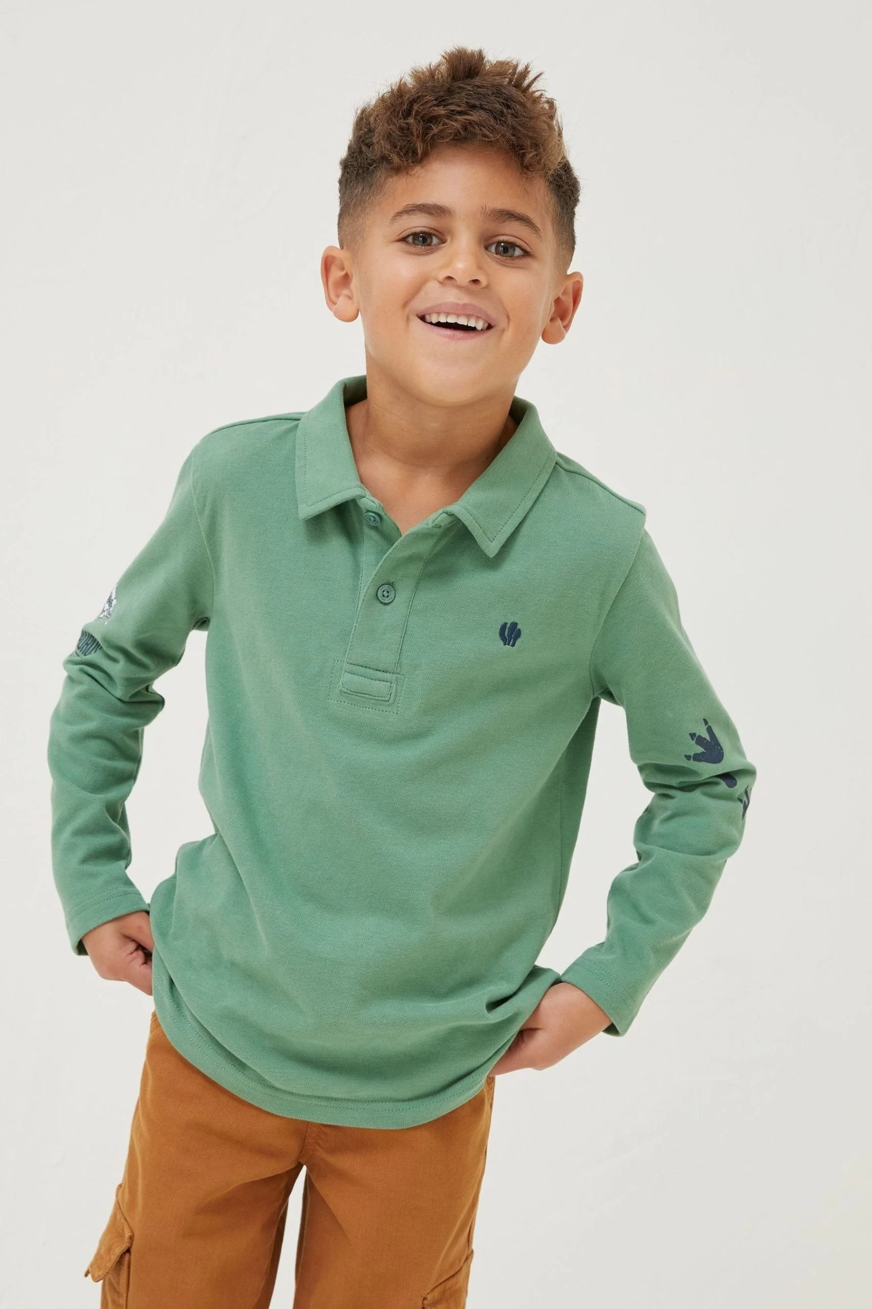 FatFace Green Dinosaur Rugby T-Shirt 1 FatFace Green Dinosaur Rugby T-Shirt