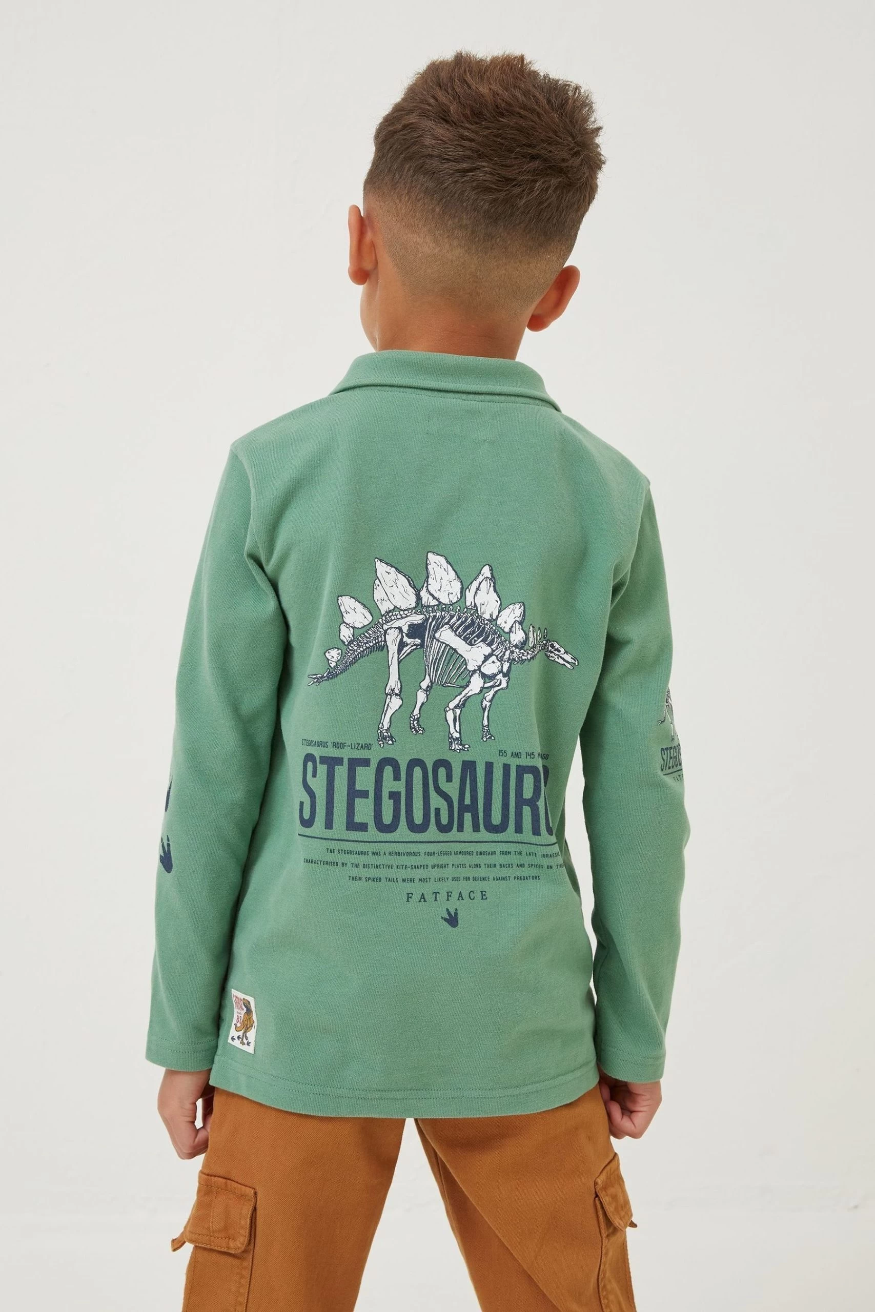 FatFace Green Dinosaur Rugby T-Shirt 2 FatFace Green Dinosaur Rugby T-Shirt - Image 2