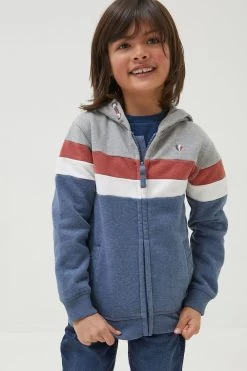 FatFace Grey Striped Zip Through Hoodie