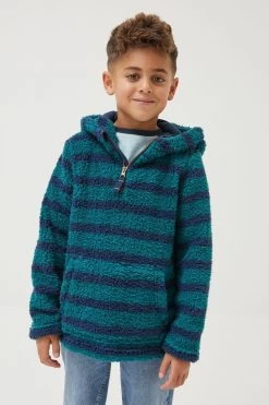FatFace Green Striped Fleece Sweatshirt