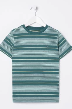FatFace Green Seaton Stripe T-Shirt -Fashion Clothing Store D61466s6