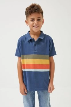 FatFace Blue Bramber Panel Stripe Polo Shirt