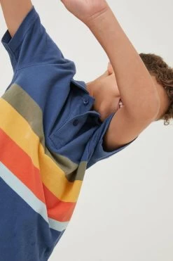 FatFace Blue Bramber Panel Stripe Polo Shirt -Fashion Clothing Store D61468s3