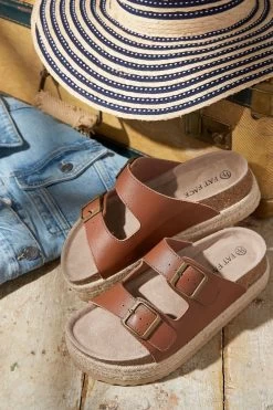 FatFace Meldon Brown Flatform Sandals -Fashion Clothing Store D63 748s4