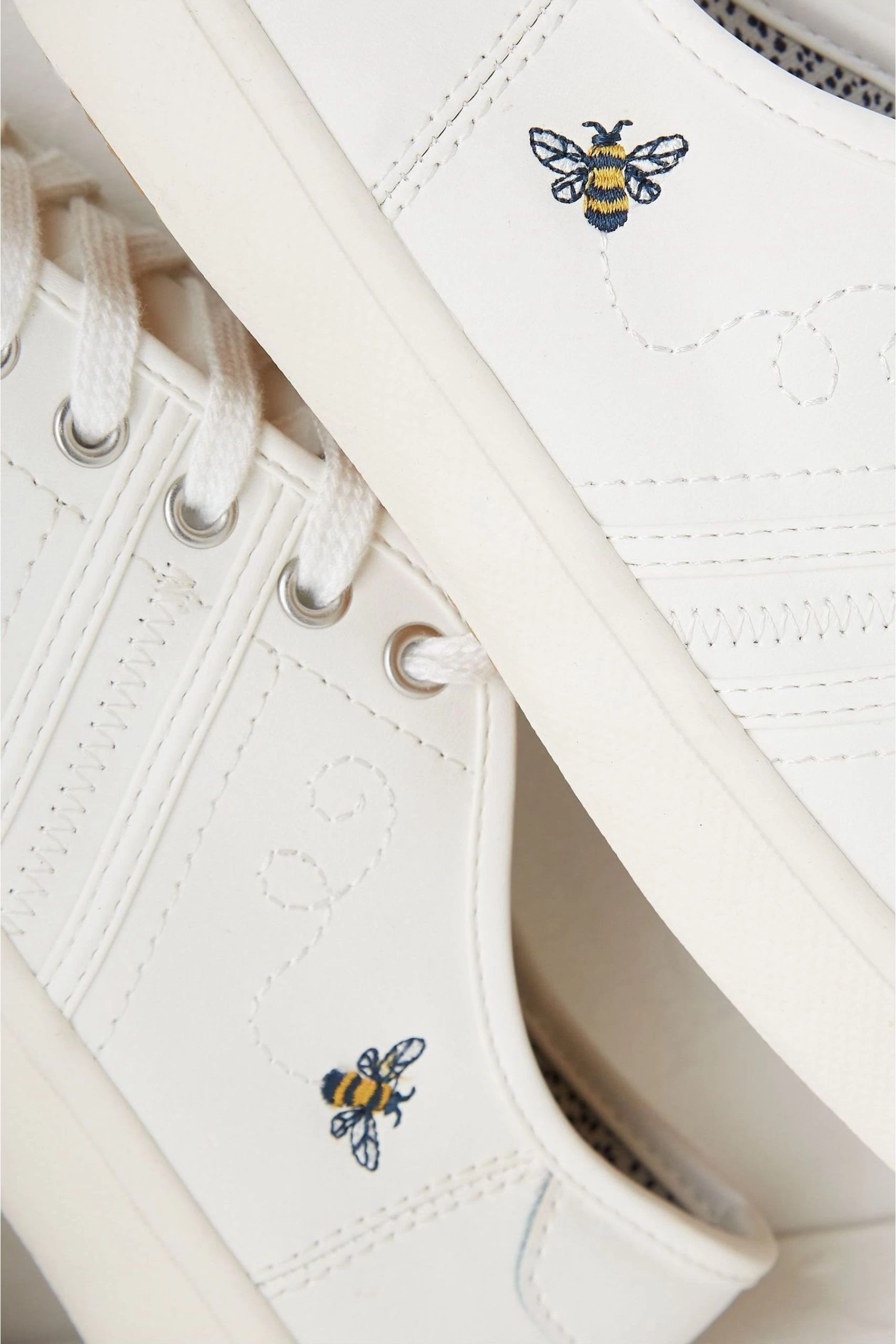 FatFace Lola Bee White Leather Embroidered Trainers 3 FatFace Lola Bee White Leather Embroidered Trainers - Image 3