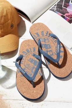 FatFace Blue Henley Cork Logo Flip Flops -Fashion Clothing Store D63 769s3