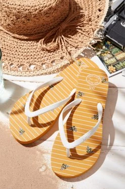 FatFace Yellow Portloe Bee Print Flip Flops -Fashion Clothing Store D63 774s3