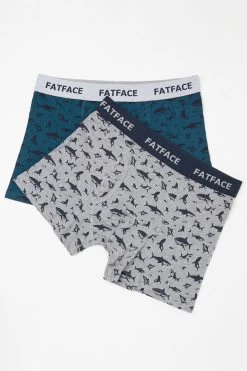 FatFace Green Shark Print Boxers 2 Pack
