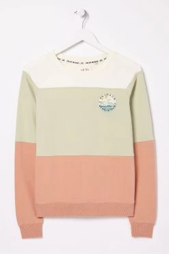 FatFace Orange Becky Colour Block Crew Sweat Top -Fashion Clothing Store D69765s6