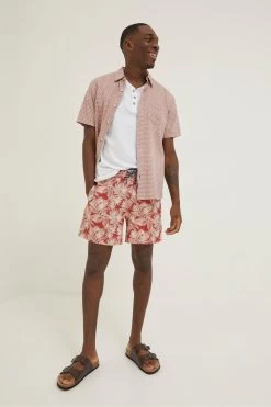 FatFace Red Trevose Leaf Print Swim Shorts -Fashion Clothing Store D70153s4