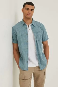FatFace Green Geo Indigo Print Shirt