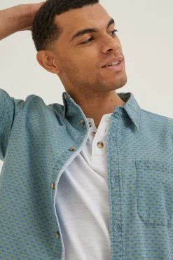 FatFace Green Geo Indigo Print Shirt -Fashion Clothing Store D70277s3