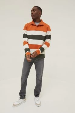 FatFace Orange Thorpe Rugby Stripe Half Neck Sweat Top