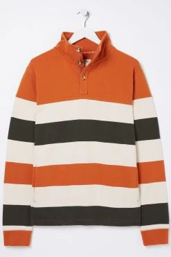 FatFace Orange Thorpe Rugby Stripe Half Neck Sweat Top -Fashion Clothing Store D70283s4