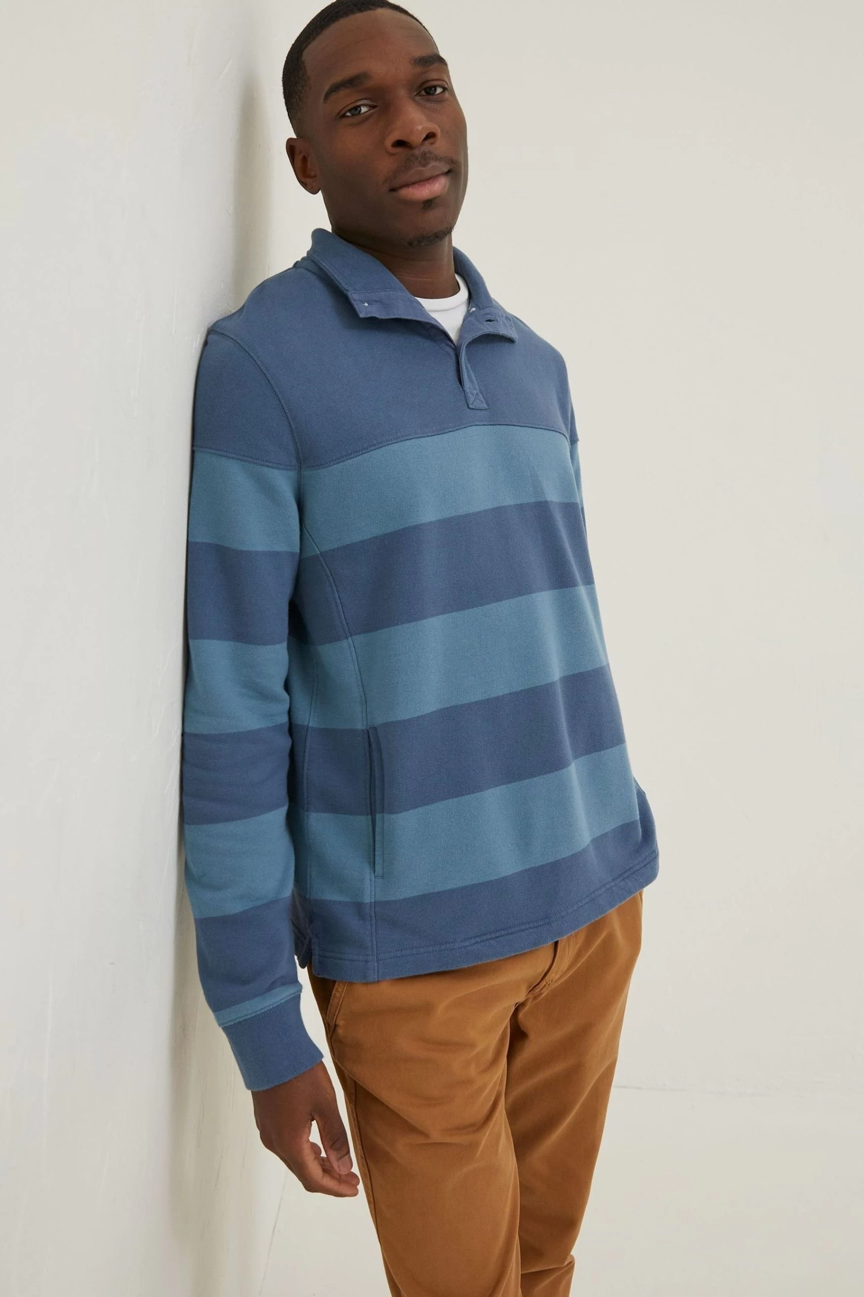 FatFace Blue Thorpe Rugby Stripe Half Neck Sweat Top 1 FatFace Blue Thorpe Rugby Stripe Half Neck Sweat Top