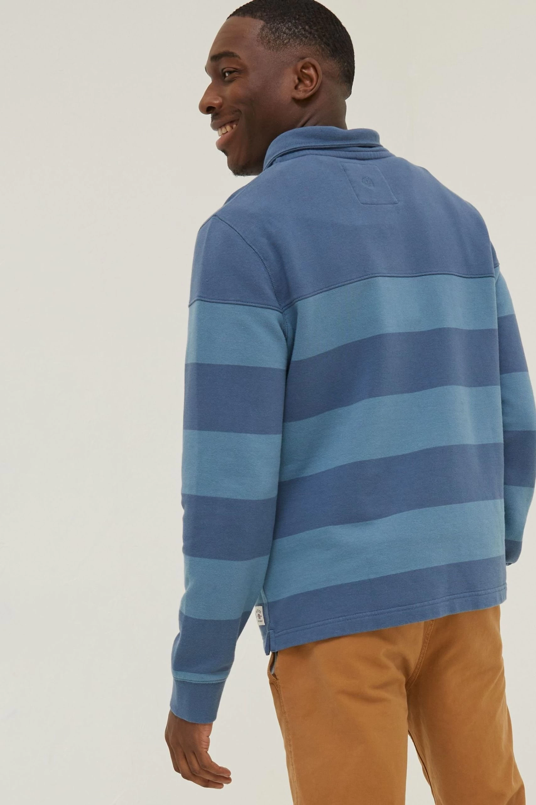 FatFace Blue Thorpe Rugby Stripe Half Neck Sweat Top 2 FatFace Blue Thorpe Rugby Stripe Half Neck Sweat Top - Image 2