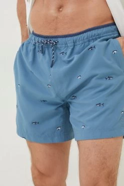 FatFace Blue Trevose Shark Swim Shorts -Fashion Clothing Store D70288s4