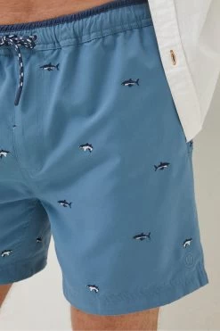 FatFace Blue Trevose Shark Swim Shorts -Fashion Clothing Store D70288s5