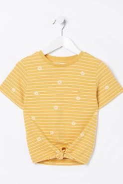 FatFace Yellow Floral Stripe T-Shirt -Fashion Clothing Store D78306s4