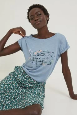 FatFace Blue Grow Your Own Way T-Shirt -Fashion Clothing Store D78313s3