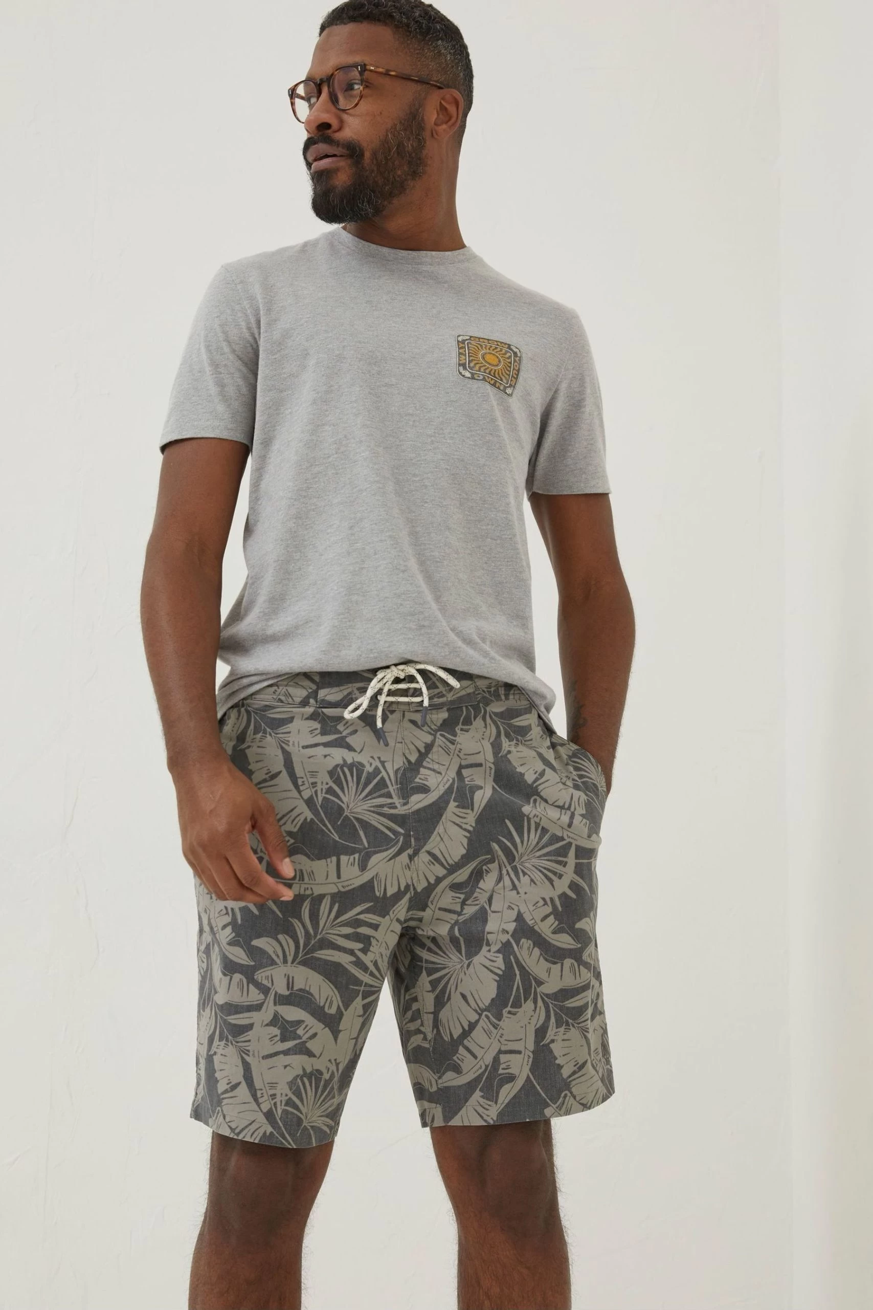 FatFace Grey Camber Leaf Print Swim Shorts 1 FatFace Grey Camber Leaf Print Swim Shorts