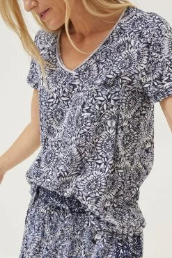 FatFace Blue Maggie Watercolour Batik Print T-Shirt -Fashion Clothing Store D78326s4