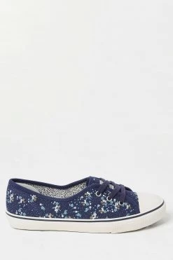 FatFace Blue Floral Print Ballet Trainers
