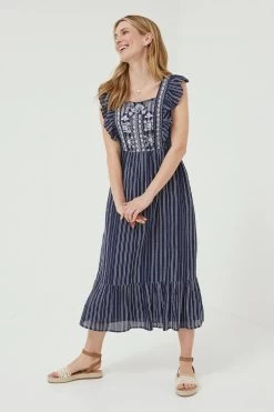 FatFace Blue Izzi Stripe Embroidered Dress 9 FatFace Blue Izzi Stripe Embroidered Dress -Fashion Clothing Store D90558s3