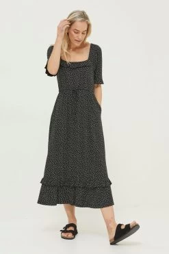 FatFace Nikki Black Spot Jersey Midi Dress