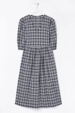 FatFace Blue Hannah Check Midi Dress -Fashion Clothing Store D90577s6