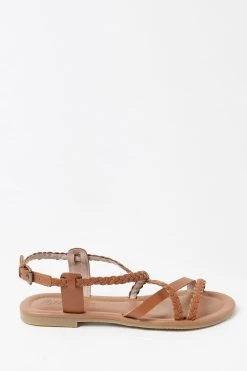 FatFace Brown Leather Braided Strappy Sandals