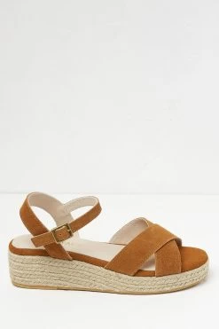 FatFace Brown Crossover Mini Wedge Sandals