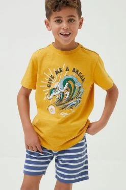 FatFace Yellow Summer Wave Graphic T-Shirt