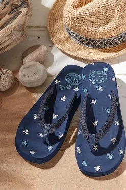 FatFace Blue Bay Bee Print Flip Flops -Fashion Clothing Store D90599s4