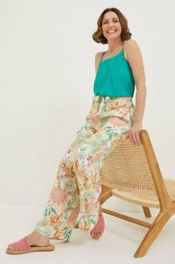 FatFace Natural Faye Paradise Floral Wide Leg Trousers -Fashion Clothing Store M85820s4
