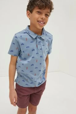 FatFace Blue Sea Creatures Printed Polo Shirt
