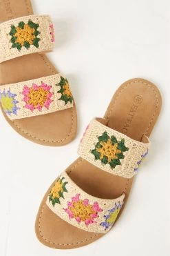 FatFace Natural Penelope Tile Crochet Sliders -Fashion Clothing Store M89697s4