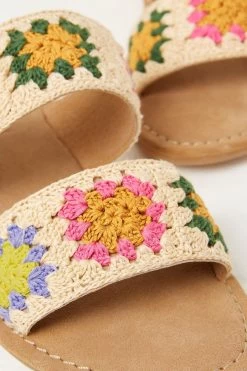 FatFace Natural Penelope Tile Crochet Sliders -Fashion Clothing Store M89697s6