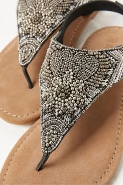 FatFace Silver Madeliene Beaded Sandals -Fashion Clothing Store M89698s4