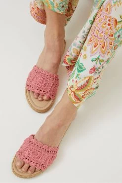 FatFace Pink Cate Crochet Raffia Sliders