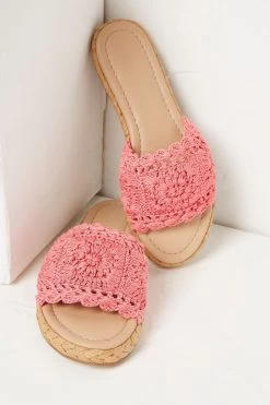 FatFace Pink Cate Crochet Raffia Sliders -Fashion Clothing Store M89699s3