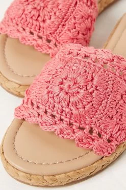 FatFace Pink Cate Crochet Raffia Sliders -Fashion Clothing Store M89699s6