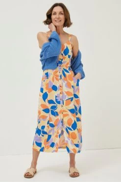 FatFace Orange Corey Stencil Floral Midi Dress