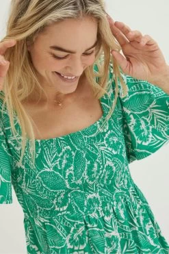 FatFace Green Lucia Tropical Leaf Top -Fashion Clothing Store M91830s4