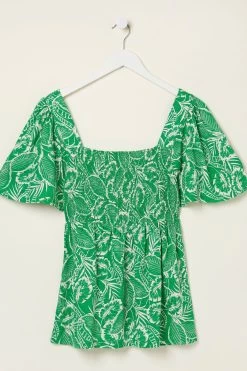 FatFace Green Lucia Tropical Leaf Top -Fashion Clothing Store M91830s5