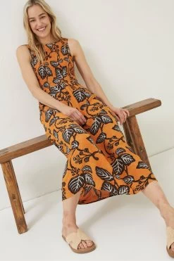FatFace Yellow Anna Vine Floral Midi Dress