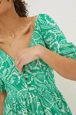 FatFace Green Aideen Linen Blend Leaf Dress 10 FatFace Green Aideen Linen Blend Leaf Dress -Fashion Clothing Store T49108s5