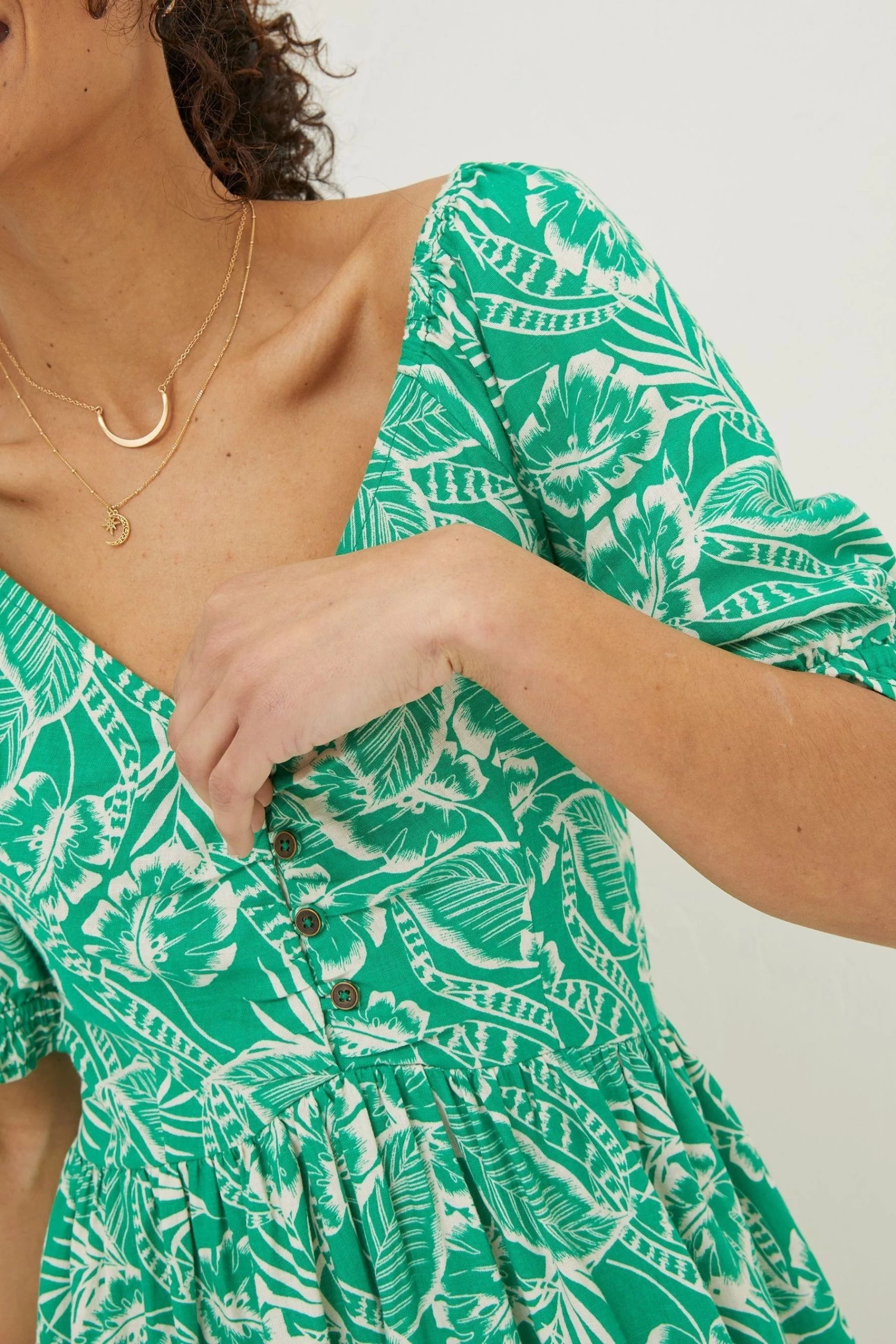 FatFace Green Aideen Linen Blend Leaf Dress 5 FatFace Green Aideen Linen Blend Leaf Dress - Image 5